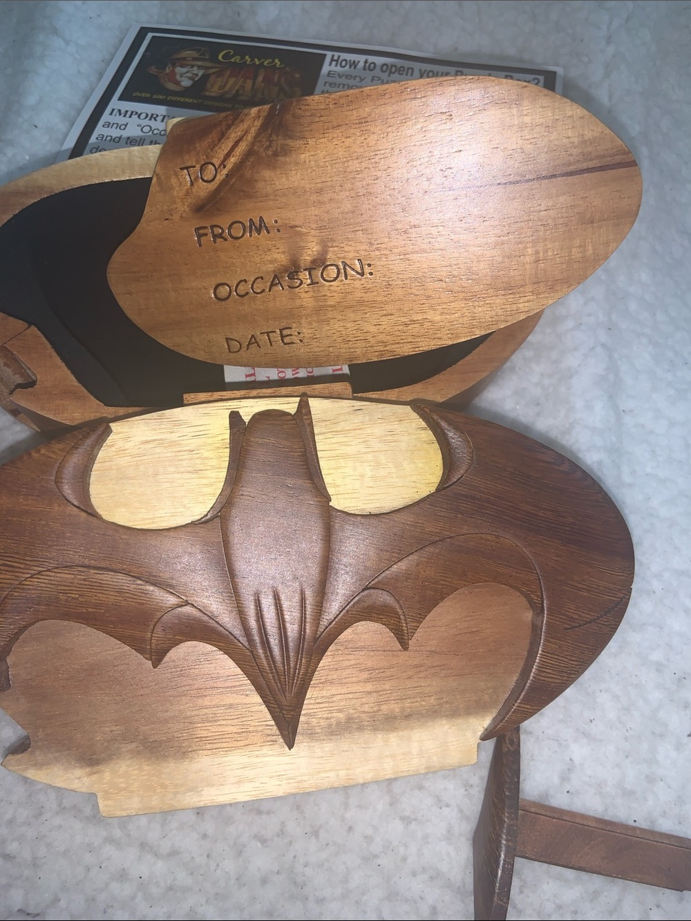 Hand-Carved Wooden Batman Trinket Box - Natural Brown - Picture 6 of 12